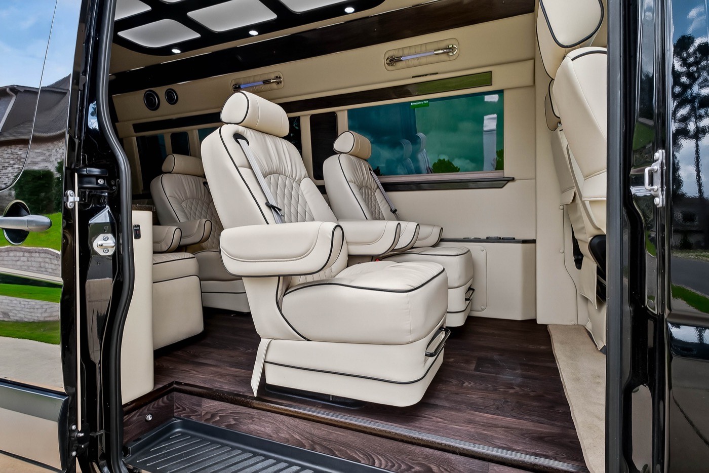 Black Van — close-up of leather captain's chairs