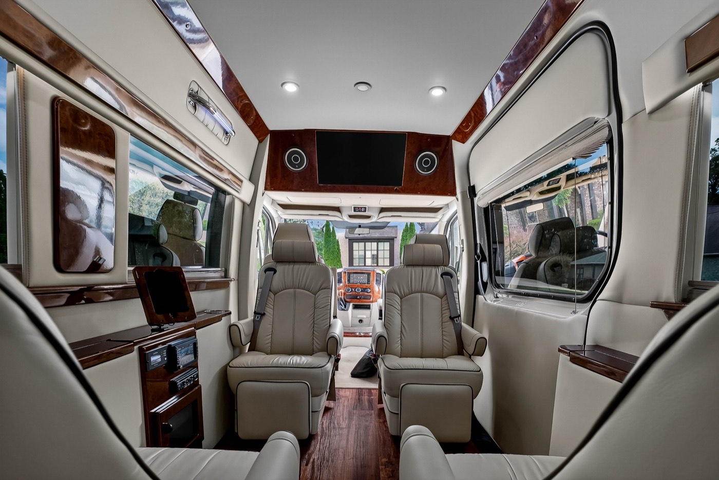 White Van — wide cabin with wood trim